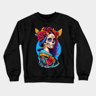 Sugar Skull Halloween. Girl with a Pearl Earring Crewneck Sweatshirt